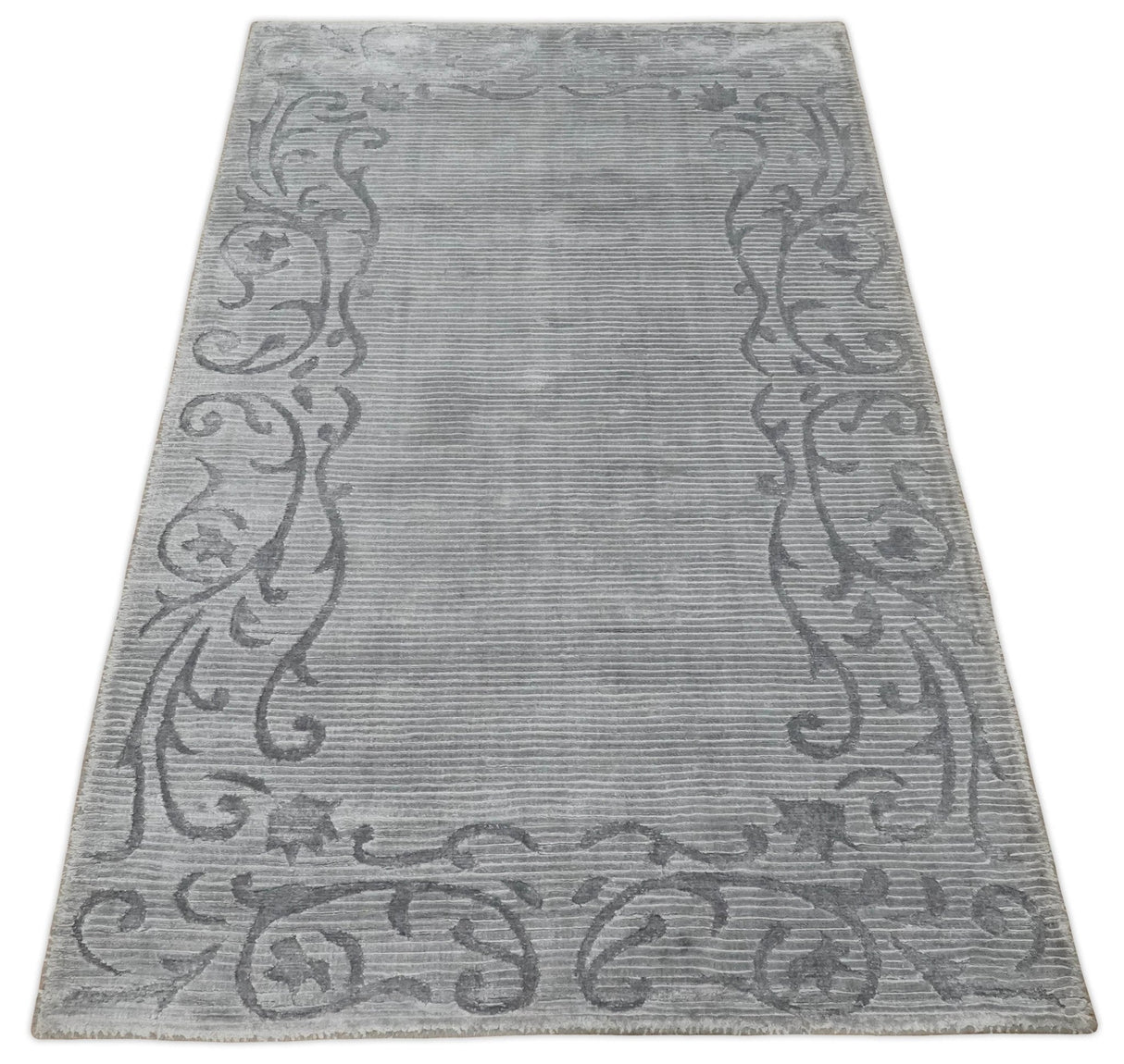 3x5 Hand Woven Silver and Gray Modern Floral Art Silk Rug