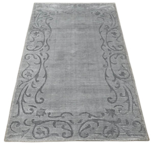 3x5 Hand Woven Silver and Gray Modern Floral Art Silk Rug