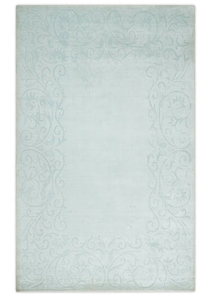 2.6x10 and 5x8 Hand Woven and Carved Silver and Gray Floral Art Silk Rug