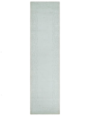 2.6x10 and 5x8 Hand Woven and Carved Silver and Gray Floral Art Silk Rug