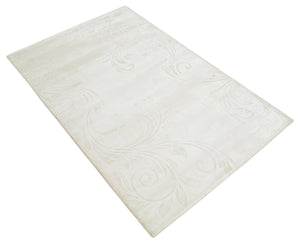 4x6 Hand Woven Silver and Ivory Modern Floral Art Silk Rug