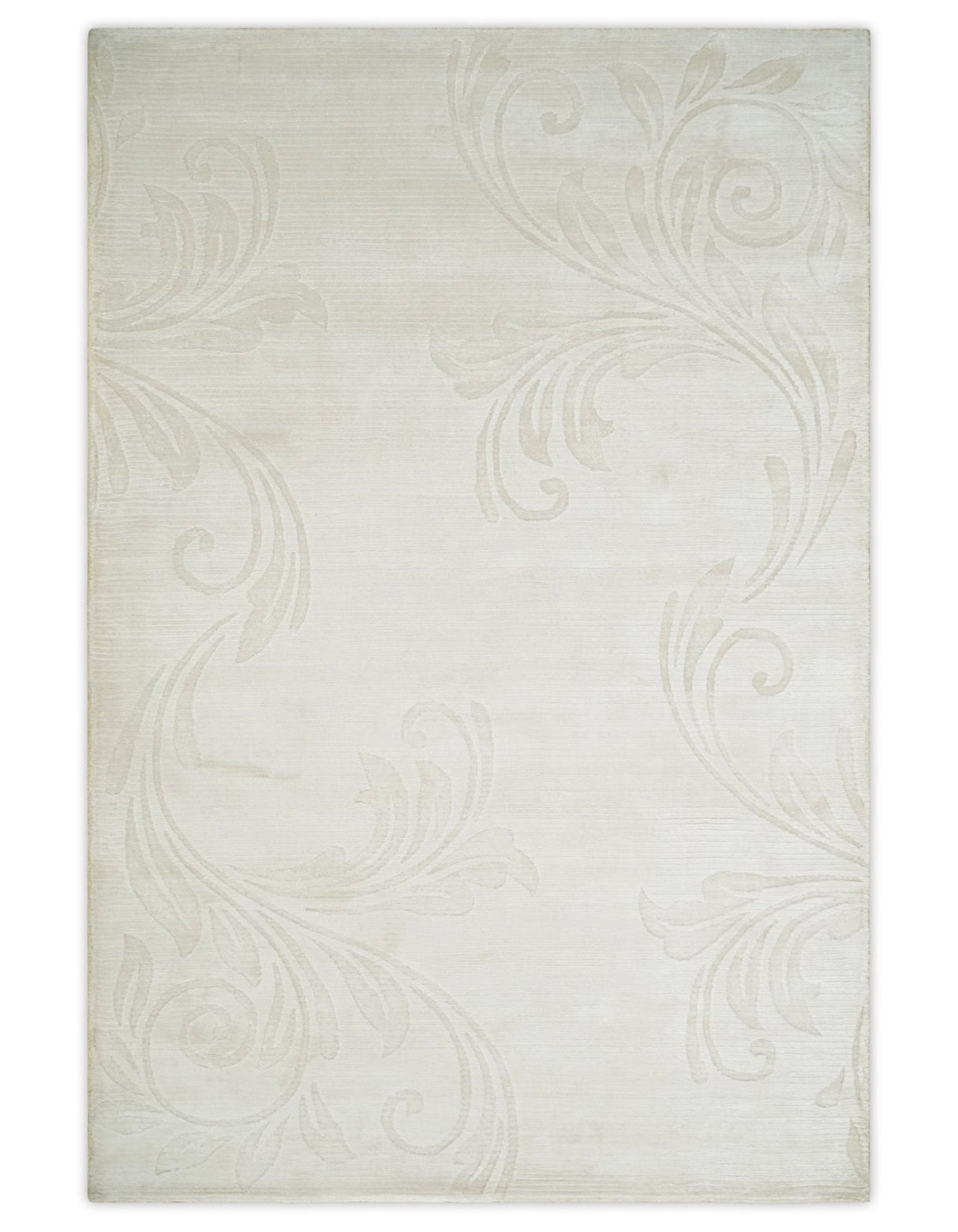 4x6 Hand Woven Silver and Ivory Modern Floral Art Silk Rug