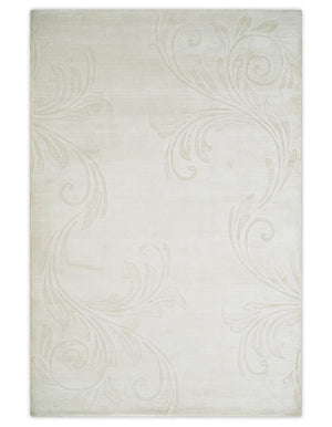 4x6 Hand Woven Silver and Ivory Modern Floral Art Silk Rug