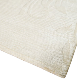 4x6 Hand Woven Silver and Ivory Modern Floral Art Silk Rug