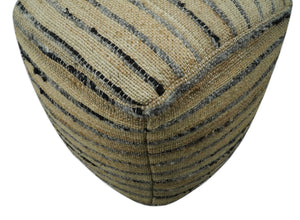 Hand Woven Beige and Charcoal Stripes Design Jute Pouf