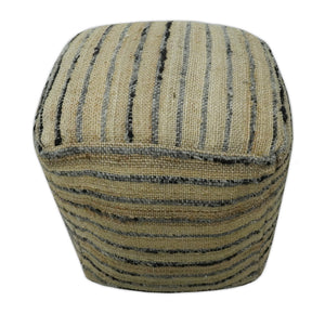 Hand Woven Beige and Charcoal Stripes Design Jute Pouf