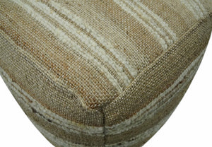Hand Woven Beige and Ivory Stripes Design tassel Jute and wool Pouf