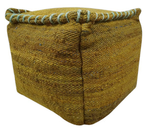 Hand Woven Boho Natural Farmhouse Mustard Jute Pouf