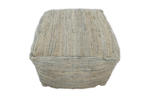 Hand Woven Boho Natural Large Gray and Brown Jute Pouf