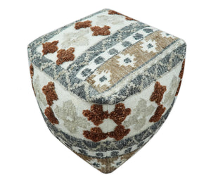 Hand woven Ivory, Gray and Brown Textured Jute and wool Pouf