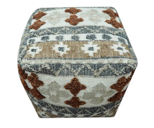Hand woven Ivory, Gray and Brown Textured Jute and wool Pouf