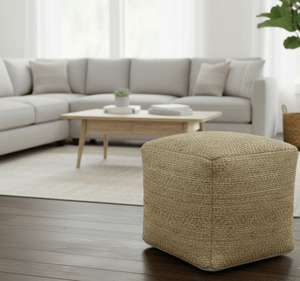 Hand Woven Natural Brown Geometrical Textured Jute Pouf