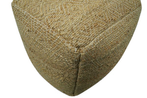 Hand Woven Natural Brown Geometrical Textured Jute Pouf
