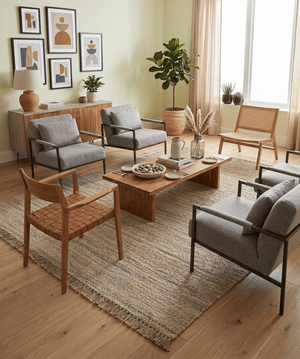 Hand Woven Natural Fiber Jute and Wool Silver and Brown Rug