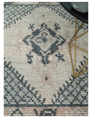 Hand Woven Peach and Charcoal Blended Hand Knotted Wool Rug