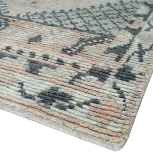 Hand Woven Peach and Charcoal Blended Hand Knotted Wool Rug