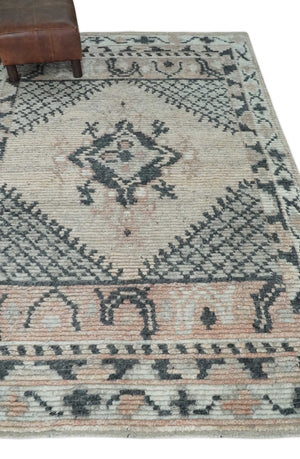 Hand Woven Peach and Charcoal Blended Hand Knotted Wool Rug