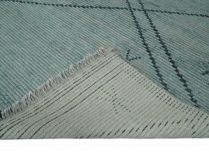 Custom Made Hand Woven Blue Abstract Trellis Moroccan Rug Made with Blended Wool