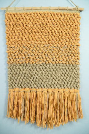 Hand Woven Wool Tapestry Gold and Camel Bohemian Modern Wall Hanging | WH10