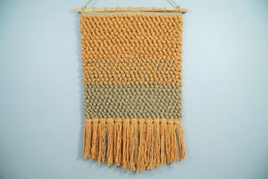 Hand Woven Wool Tapestry Gold and Camel Bohemian Modern Wall Hanging | WH10