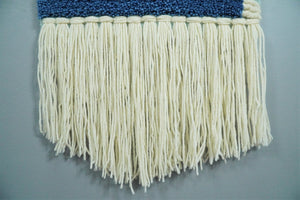 Hand Woven Wool Tapestry White and Blue Bohemian Modern Wall Hanging | WH8