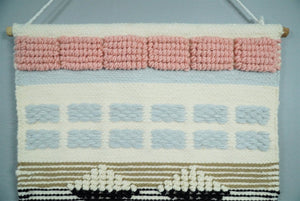 Hand Woven Wool Tapestry White, Blue and Pink Bohemian Modern Wall Hanging | WH13