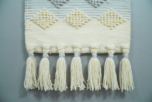 Hand Woven Wool Tapestry White, Blue and Pink Bohemian Modern Wall Hanging | WH13