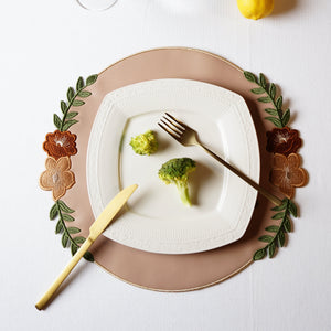 Jasmine Beige Round Faux Leather Placemat