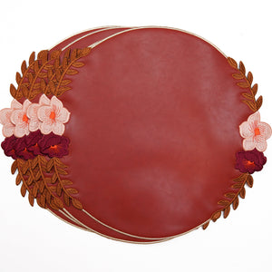 JASMINE DARK ORANGE ROUND FAUX LEATHER PLACEMAT