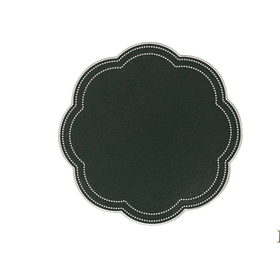 NURTURE DARK GREEN SCALLOPED FAUX LEATHER PLACEMAT