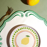 Royal White Green Trim Square Faux Leather Placemat