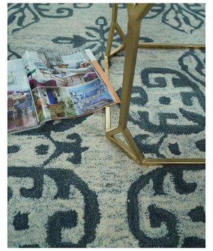 Modern Blue And Beige Hand-Tufted Wool Area Rug