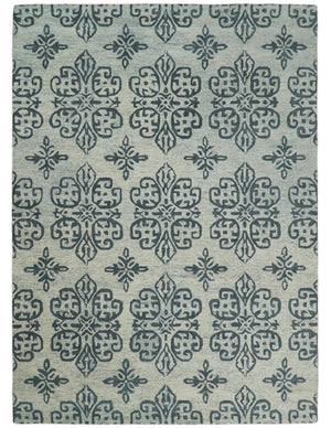Modern Blue And Beige Hand-Tufted Wool Area Rug