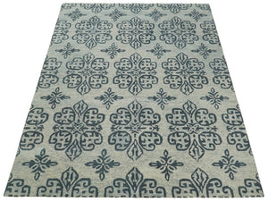 Modern Blue And Beige Hand-Tufted Wool Area Rug