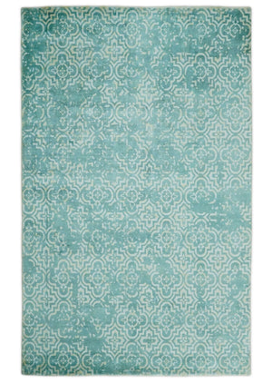 Hand Loom 5x8 Modern Style Teal Wool Blend Area Rug
