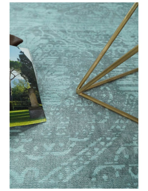 Modern Floral Design Teal Hand Loom Wool and Bamboo Silk 6x10 Area Rug
