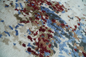Hand Knotted 8x10 Ivory And Brown  Modern Abstract bamboo Silk Area Rug