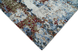 Hand Knotted 8x10 Ivory And Brown  Modern Abstract bamboo Silk Area Rug