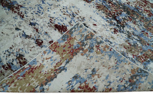 Hand Knotted 8x10 Ivory And Brown  Modern Abstract bamboo Silk Area Rug