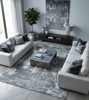 Handmade 8x10 Ivory, gray and Charcoal Blended Wool and Bamboo Silk Area Rug