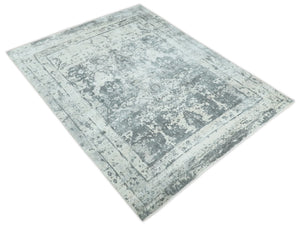 Hand Loom 8x10 Abstract Ivory and Gray Blended Wool and Bamboo Silk Area Rug