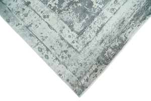 Hand Loom 8x10 Abstract Ivory and Gray Blended Wool and Bamboo Silk Area Rug