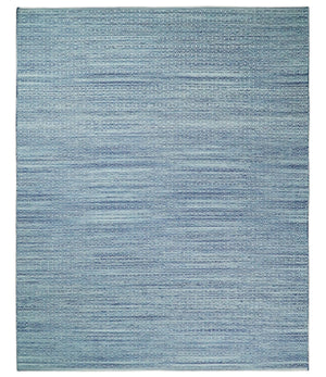 Handmade Boho Ivory and Blue Wool Blend Dhurrie Rug