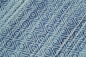 Handmade Boho Ivory and Blue Wool Blend Dhurrie Rug