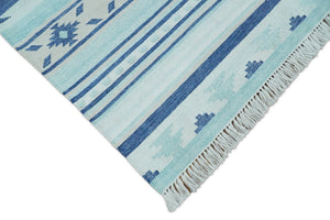 Handmade Modern Style Blue Wool Blend Dhurrie Rug