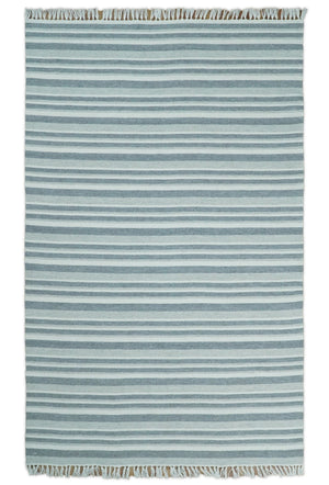 Handmade 5x8 Modern Stripes Pattern Blue And White Wool Rug