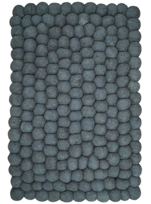 2x3 Handmade Felted Round Pebbles Gray Charcoal Wool Rug