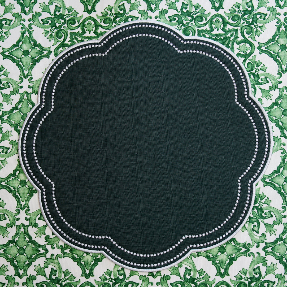 NURTURE DARK GREEN SCALLOPED FAUX LEATHER PLACEMAT