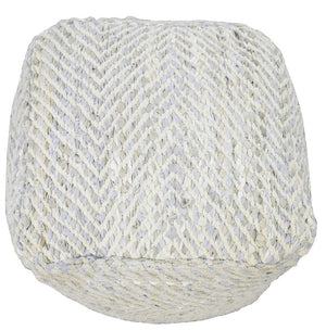 Silver and Beige Modern Style Leather and Chenille Pouf