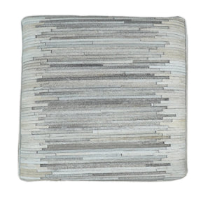 Modern Stripes Pattern Silver and Gray Leather Pouf